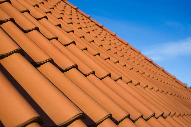 Close-up of red roof tiles - shallow depth of field